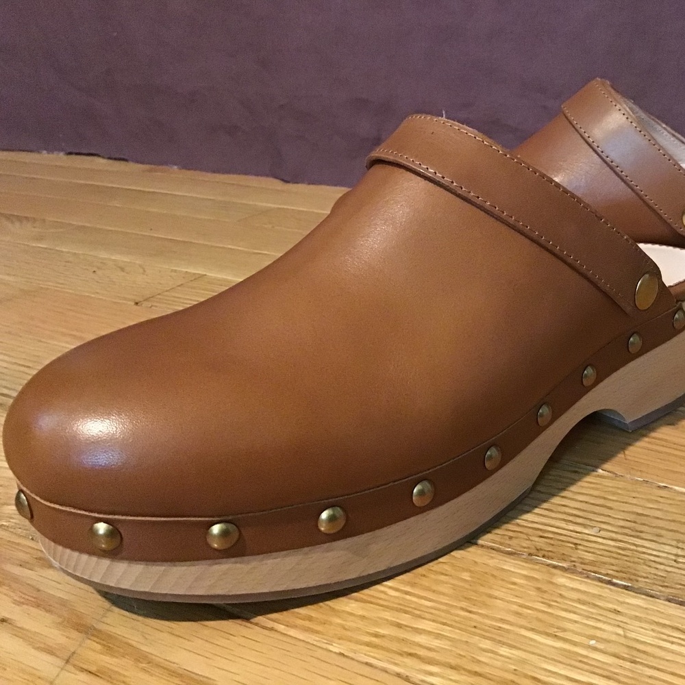 Beautiful J Crew brand new convertible leather clogs, size 8.5, color: Rich Oak